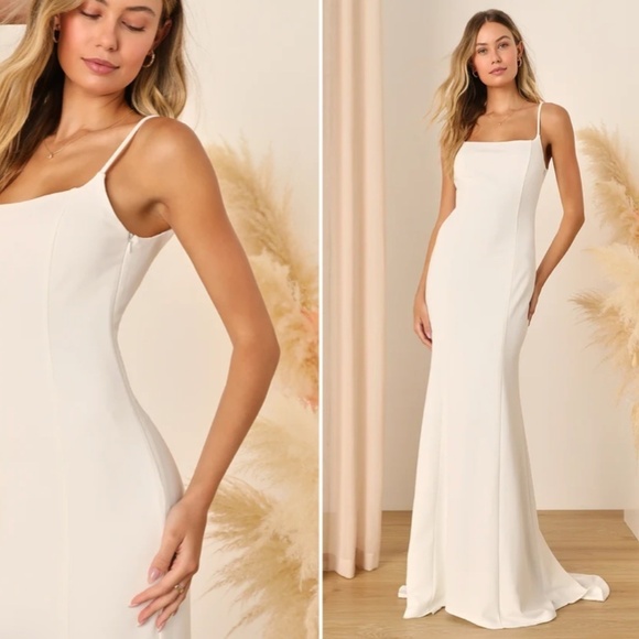 LULUS Bridal Wedding Elegant Sophisticated Chic Open Back Trumpet Mermaid Gown - Picture 4 of 4